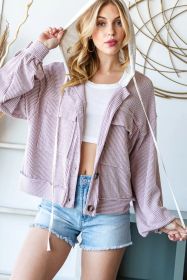 Reborn J Contrast Hooded Button Down Ribbed Jacket (Option: Frost Violet-S)