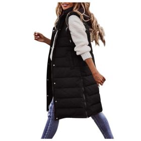 Women's Solid Color Sleeveless Down Jacket Long Winter Coat (Option: Black-3XL)