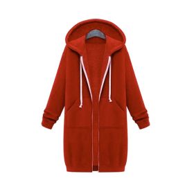 Hooded Long Sleeve Sweater Fleece Long Jacket (Option: Orange-XL)