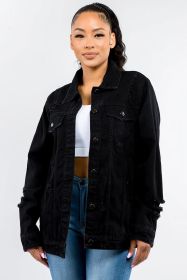 American Bazi Full Size Button Up Distressed Denim Jacket (Option: Black-3XL)