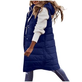 Women's Solid Color Sleeveless Down Jacket Long Winter Coat (Option: Navy Blue-5XL)