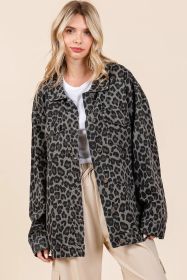 Mittoshop Leopard Button Up Denim Shacket With Breast Pockets (Option: Leopard-S)