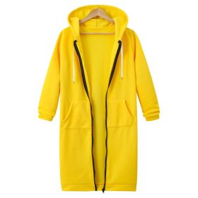 Hooded Long Sleeve Sweater Fleece Long Jacket (Option: Yellow-S)