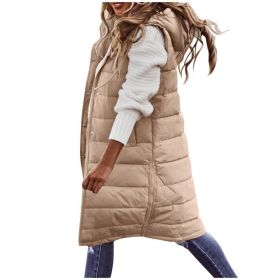Women's Solid Color Sleeveless Down Jacket Long Winter Coat (Option: Khaki-5XL)