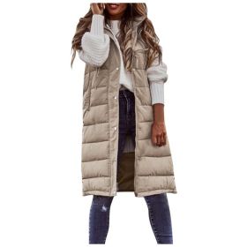 Women's Solid Color Sleeveless Down Jacket Long Winter Coat (Option: Apricot-3XL)