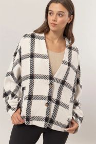 HYFVE Plaid Long Sleeve Jacket With Side Slit Pockets (Option: Cream-S)