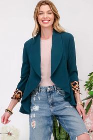 Celeste Full Size Rolled Leopard Cuff Open Front Blazer (Option: Hunter Green-S)