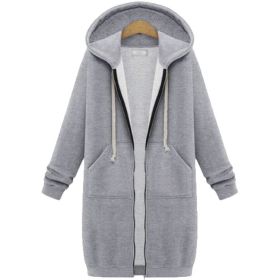 Hooded Long Sleeve Sweater Fleece Long Jacket (Option: Grey-S)