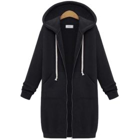 Hooded Long Sleeve Sweater Fleece Long Jacket (Option: Black-S)