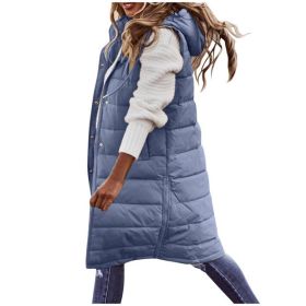 Women's Solid Color Sleeveless Down Jacket Long Winter Coat (Option: Blue-3XL)