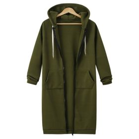 Hooded Long Sleeve Sweater Fleece Long Jacket (Option: Army Green-5XL)
