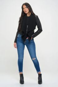 Coalition LA Knit Collared Faux Leather Crop Jacket (Option: Black-S)
