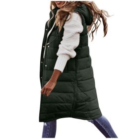 Women's Solid Color Sleeveless Down Jacket Long Winter Coat (Option: Green-5XL)