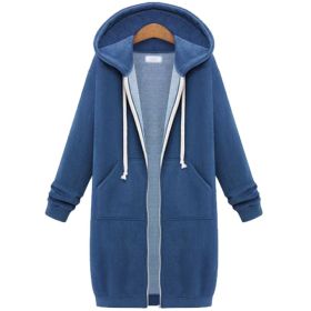 Hooded Long Sleeve Sweater Fleece Long Jacket (Option: Blue-S)