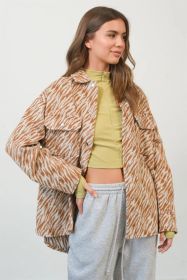 HYFVE Zebra Print Snap Down Long Sleeve Shacket (Option: Camel-S)