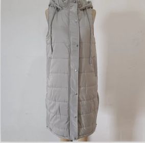Women's Solid Color Sleeveless Down Jacket Long Winter Coat (Option: Grey-S)