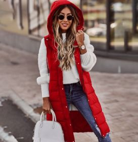 Women's Solid Color Sleeveless Down Jacket Long Winter Coat (Option: Red-S)