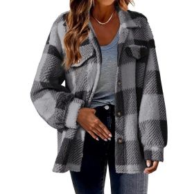 Women's Fashion Jacket Button Plush Coat (Option: Gray-3XL)